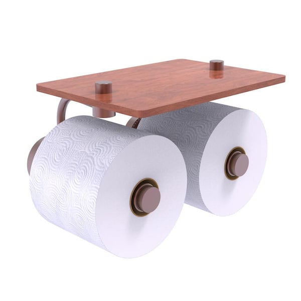 Dottingham Collection Wall Mounted Toilet Paper Holder in Antique Copper with Wood Shelf