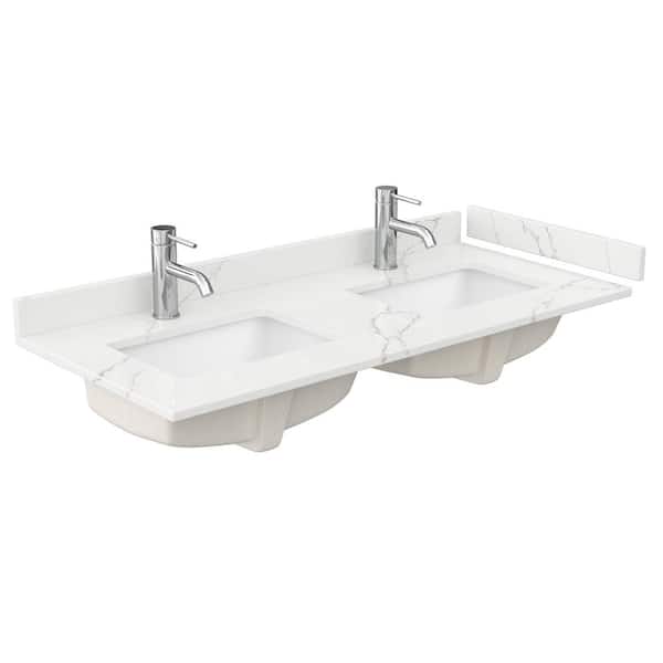 48 in. W x 22 in. D Quartz White Rectangular Double Sink Bathroom Vanity Top in Giotto