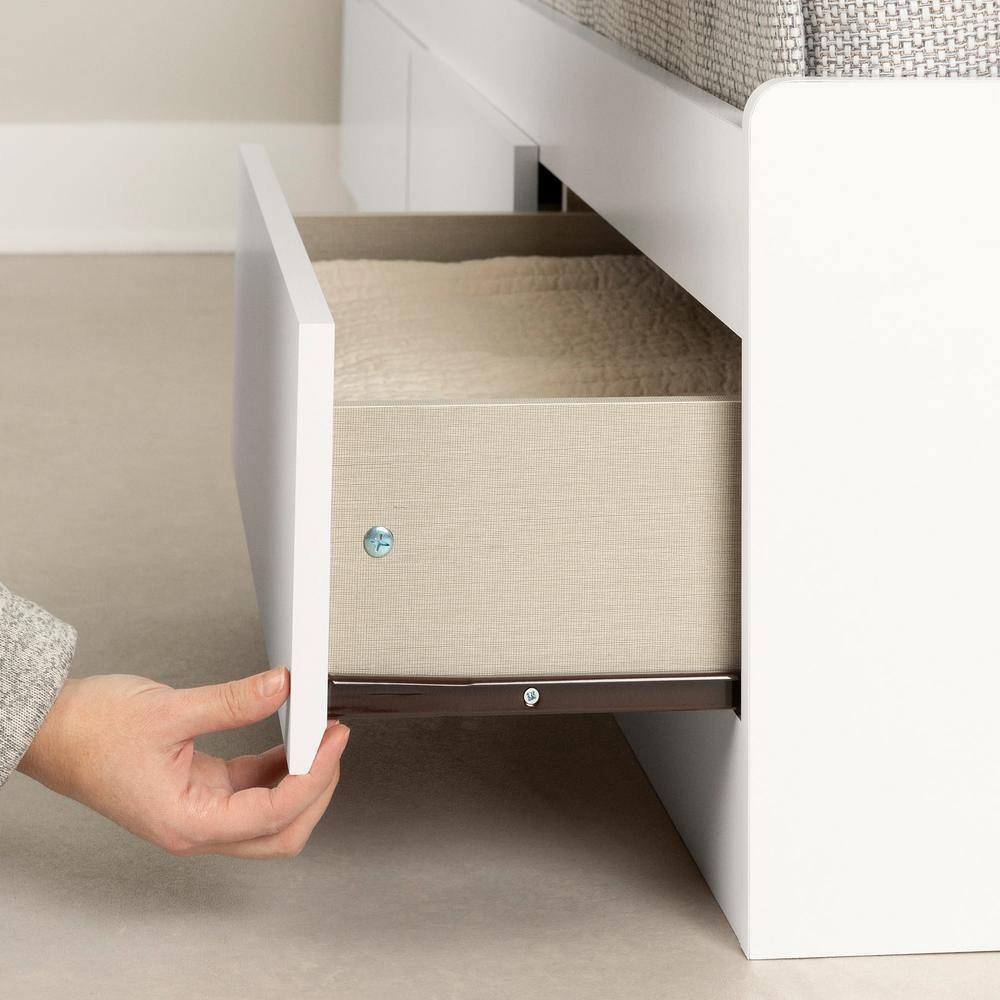 Pure White Twin Wood Frame Bed with 3 Storage Drawers