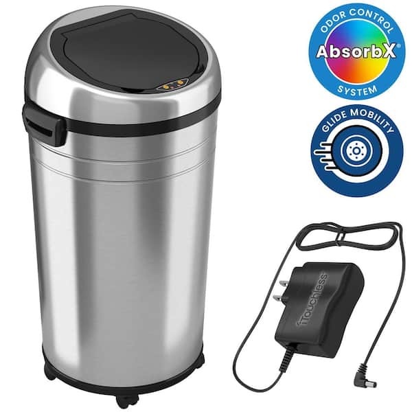 23 Gal. / 87 Liter Stainless Steel Round Household Metal Trash Can with Sensor Lid, Wheels and Odor Filters
