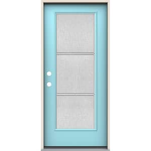 36 in. x 80 in. Right-Hand Full Lite Eastfield Decorative Glass Caribbean Blue Steel Prehung Front Door