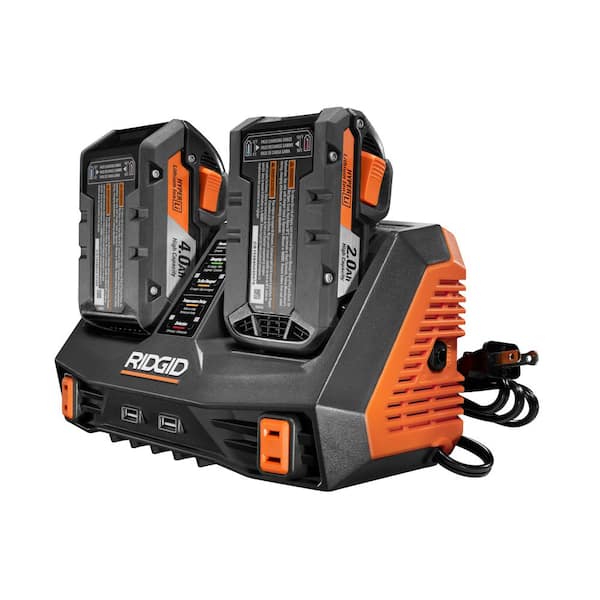 RIDGID - 18V Dual Port Dual Chemistry Sequential Charger with Dual USB Ports