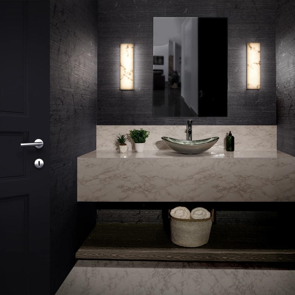 Museo 18" White Acrylic LED Bath Bar with Faux Alabaster Shade