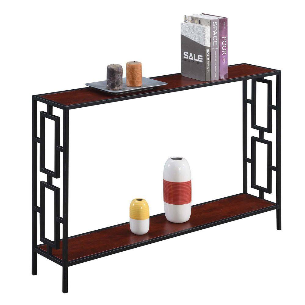 Cherry Wood and Black Metal 48" Console Table with Shelf