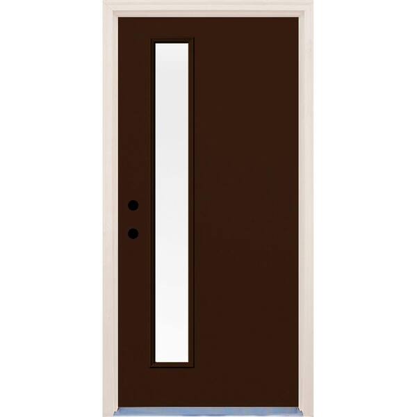 Builders Choice 36 in. x 80 in. Right-Hand Earthen 1 Lite Clear Glass Painted Fiberglass Prehung Front Door with Brickmould