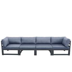 Light Blue 4 -piece Aluminum Outdoor Conversation Sofa Sectional Set with Blue Cushions