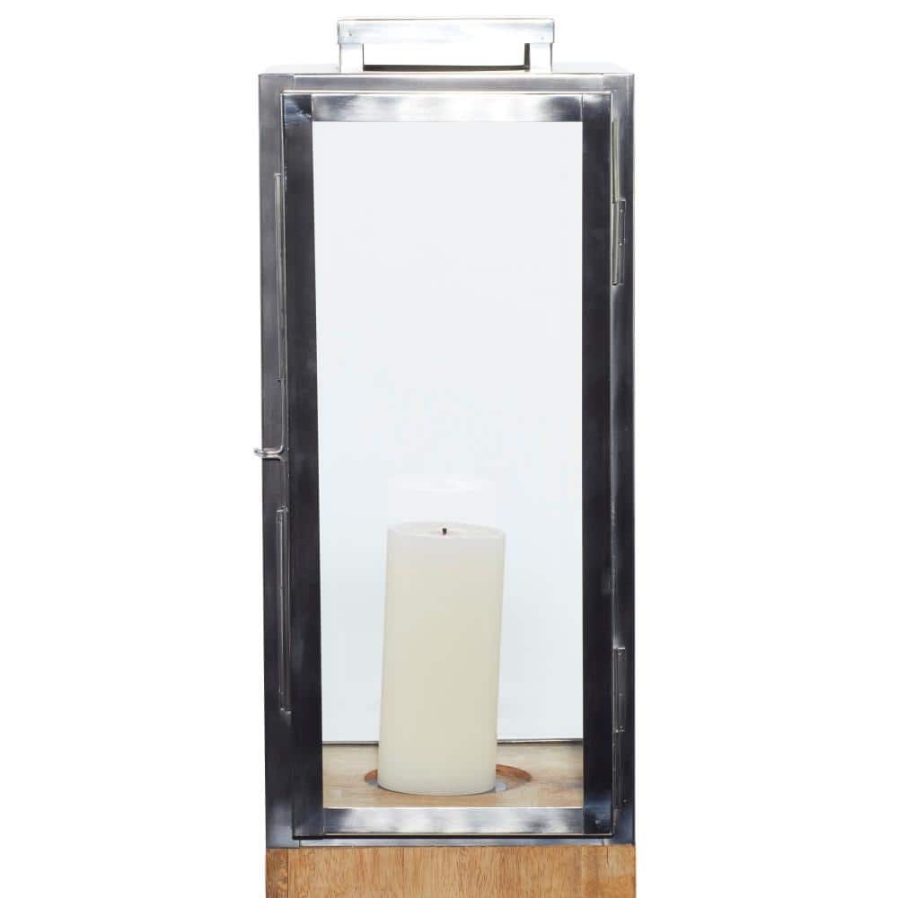 Brown Mango Wood and Glass Hanging Candle Lantern