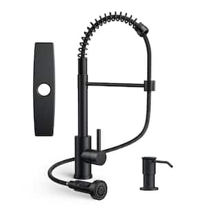 Single Handle Pull Down Sprayer Kitchen Faucet with Soap Dispenser and Flexible Hose in Matte Black