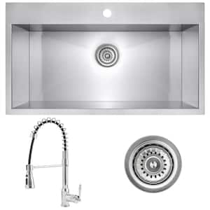 Handmade All-in-One Stainless Steel 30 in. x 18 in. Single Bowl Drop-in Kitchen Sink and Spring Neck Kitchen Faucet