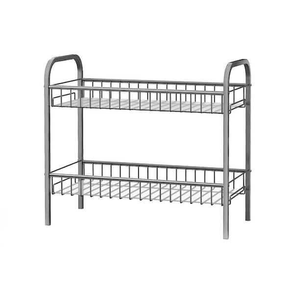AULEDIO 2-Tier Metal Spice Rack Freestanding Seasoning Jars Rack for Kitchen Pantry Door, Silver