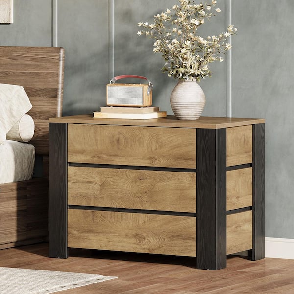 36 in. W Brown 3-Drawer Nightstand, Large Bedside Table Night Stand for Bedroom, Farmhouse Side End Table with Storage