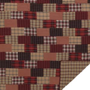 Wyatt 3-Piece Red Brown Khaki Plaid Patchwork Cotton King Quilt Set