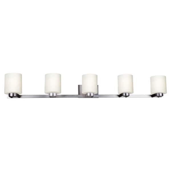 Mona 5-Light Brushed Nickel Bath Vanity Light with Satin White Glass