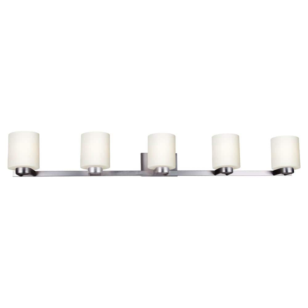 Mona 5-Light Brushed Nickel Bath Vanity Light with Satin White Glass ...