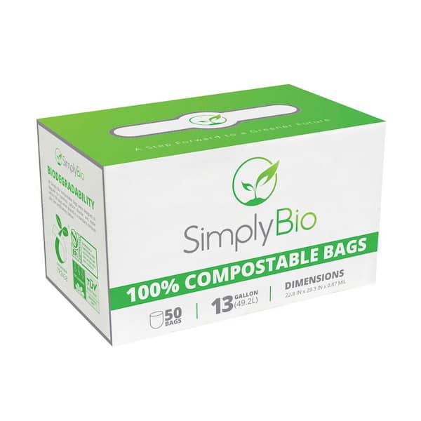 Simply Bio 13 Gal. Compostable Trash Bags With Flat Top, Heavy