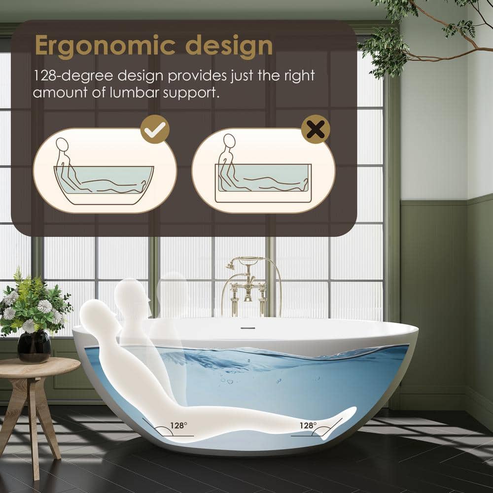 Cacciar 67" Matte White Freestanding Oval Soaking Bathtub
