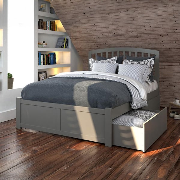 AFI Richmond Grey Full Solid Wood Storage Platform Bed with Flat Panel Foot Board and 2 Bed Drawers