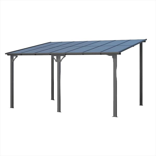 Clihome 8 ft. x 12 ft. Gray Aluminum Sloped Roof Hardtop Pergola with UV-Blocking Polycarbonate Patio Cover for Backyard