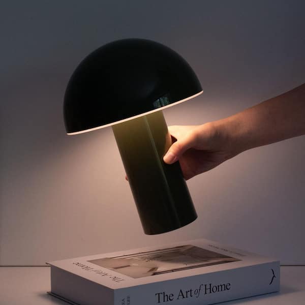 Celia 10.24 in LED Glossy Green Modern Round Dome Dimmable Cordless Portable Rechargeable Bedside Nightstand Desk Lamp