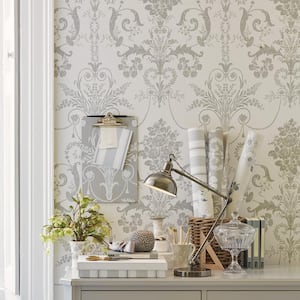 Josette Dove Grey and White Non Woven Unpasted Removable Strippable Wallpaper