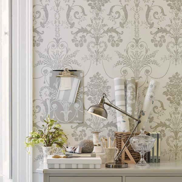 Laura Ashley Josette Dove Grey and White Wallpaper