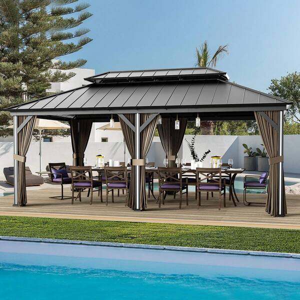 Unbranded - Outdoor Leisure 20 ft. x 12 ft. Dark Brown Hard Top Gazebo