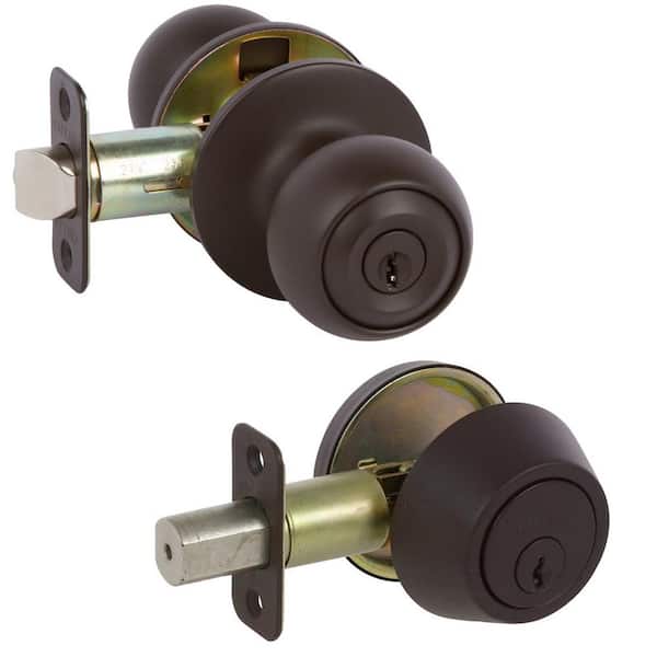 DELANEY HARDWARE Fairfield Classic Style Oil Rubbed Bronze Round Shape Entry Door Knob And Single Cylinder Deadbolt Keyed Alike