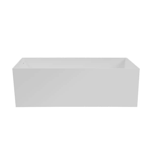 67 in. x 28 in. Solid Surface Stone Resin Freestanding Soaking Bathtub in White
