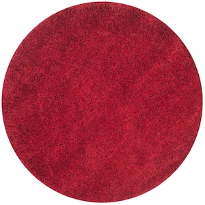 California Shag Red 7 ft. x 7 ft. Round Solid Area Rug