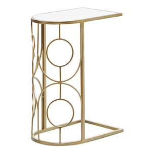 19 in. Gold Geometric Large Rectangle Mirrored End Accent Table with Mirrored Glass Top