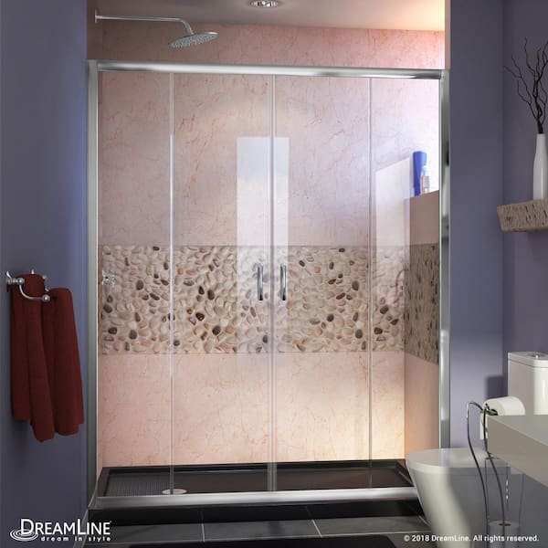 DreamLine Visions 60 in. x 32 in. x 74-3/4 in. Semi-Frameless Shower Door in Chrome with Black Base Left Drain