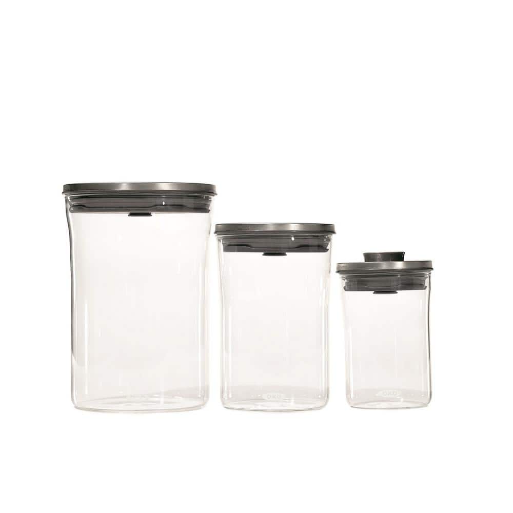 OXO POP 3 pc Good Grips Airtight Round Canister Set White Lids 1.9, 3.0 &  4.5 qt