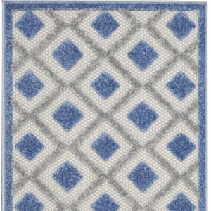 Charlie 2 X 12 ft. Blue and Grey Geometric Indoor/Outdoor Area Rug