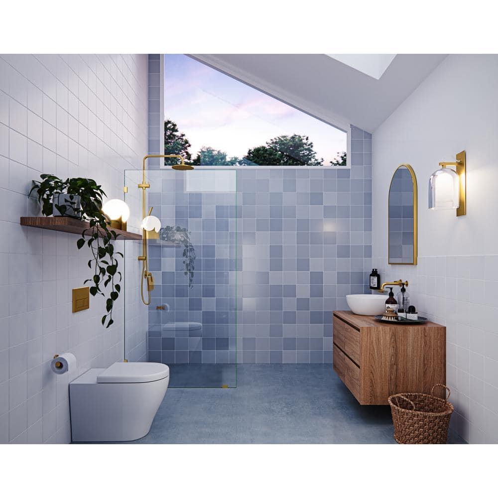 Vela 78" Frameless Glass Shower Panel with Satin Brass Hardware