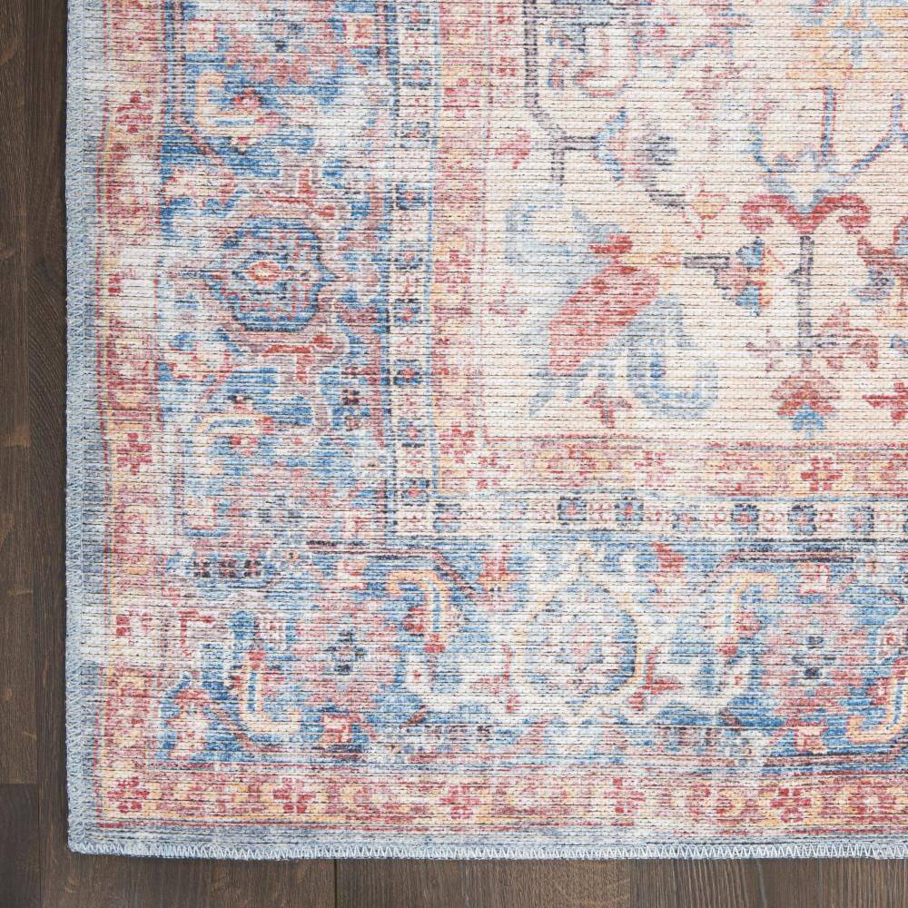 Machine Washable Blue and Multicolor Floral Runner Rug