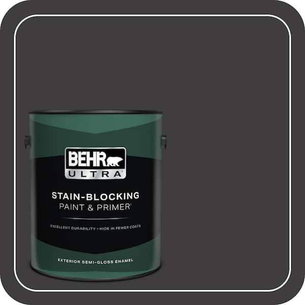 BEHR ULTRA 1 gal. #T13-3 Black Lacquer Semi-Gloss Enamel Exterior Paint & Primer