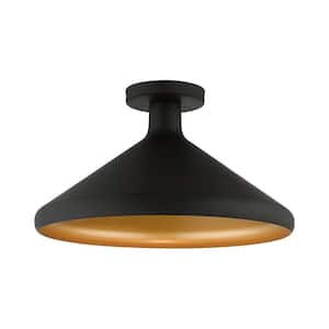 Sadler 15.25 in. 1-Light Black Cone Semi Flush Mount