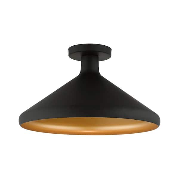 AVIANCE LIGHTING Sadler 15.25 in. 1-Light Black Cone Semi Flush Mount