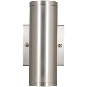 8 in. Brushed Nickel Outdoor Hardwired Dimmable Cylinder Sconce with Selectable CCT Integrated LED