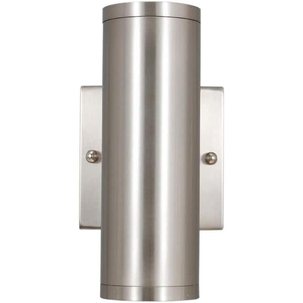 Sunlite 8 in. Brushed Nickel Outdoor Hardwired Dimmable Cylinder Sconce with Selectable CCT Integrated LED