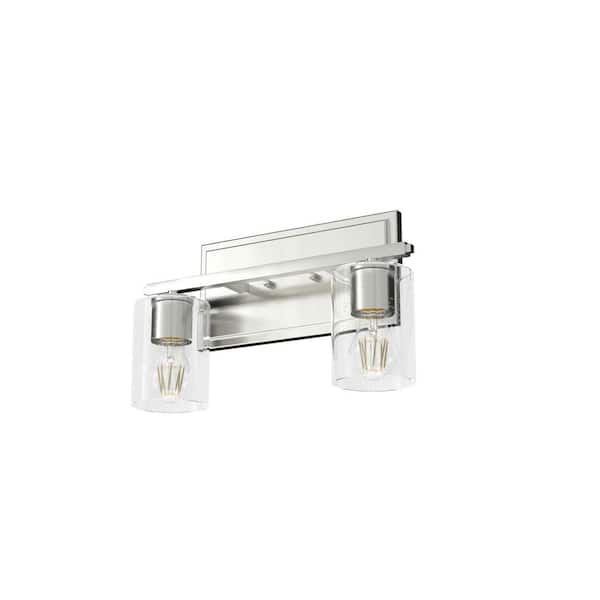 Hunter Kerrison 16 in. 2-Light Brushed Nickel Vanity-Light with Clear Seeded Glass Shades