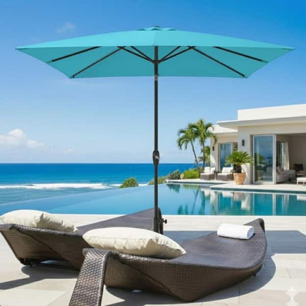 aegean blue rectangular patio umbrella Light and White 9 Foot Greek Key Market Crank Outdoor The aluminum frame provides a lightweight and strong support for the canopy and the steel cable used to lift the canopy provides added resilience JEAREY 6.5x10 Ft Rectangular Patio