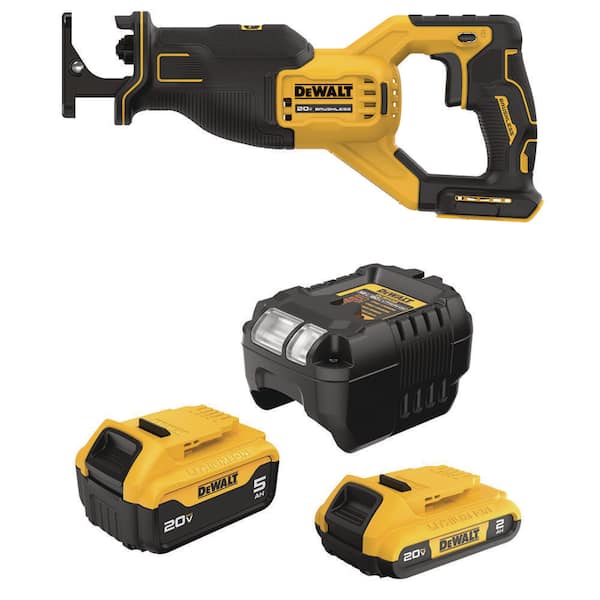 20-Volt MAX Lithium-Ion Cordless Brushless Reciprocating Saw with 20V MAX 5.0 Ah and 2.0 Ah Battery Packs and Charger