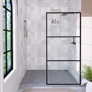 Hilma 34 in. W x 72 in. H Fixed Framed Shower Door in Matte Black Finish with Patterned Glass