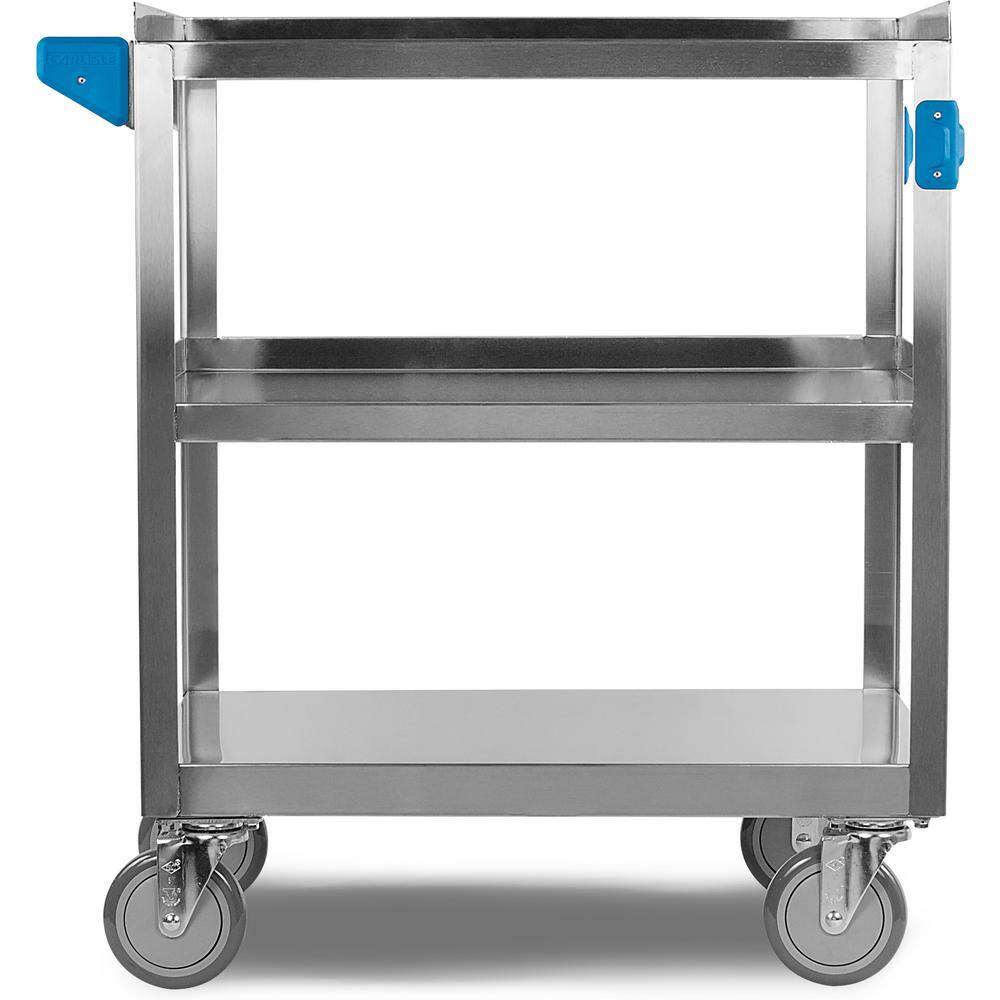 Stainless Steel 3-Shelf Utility Cart with Raised Edges, 300 lb Capacity
