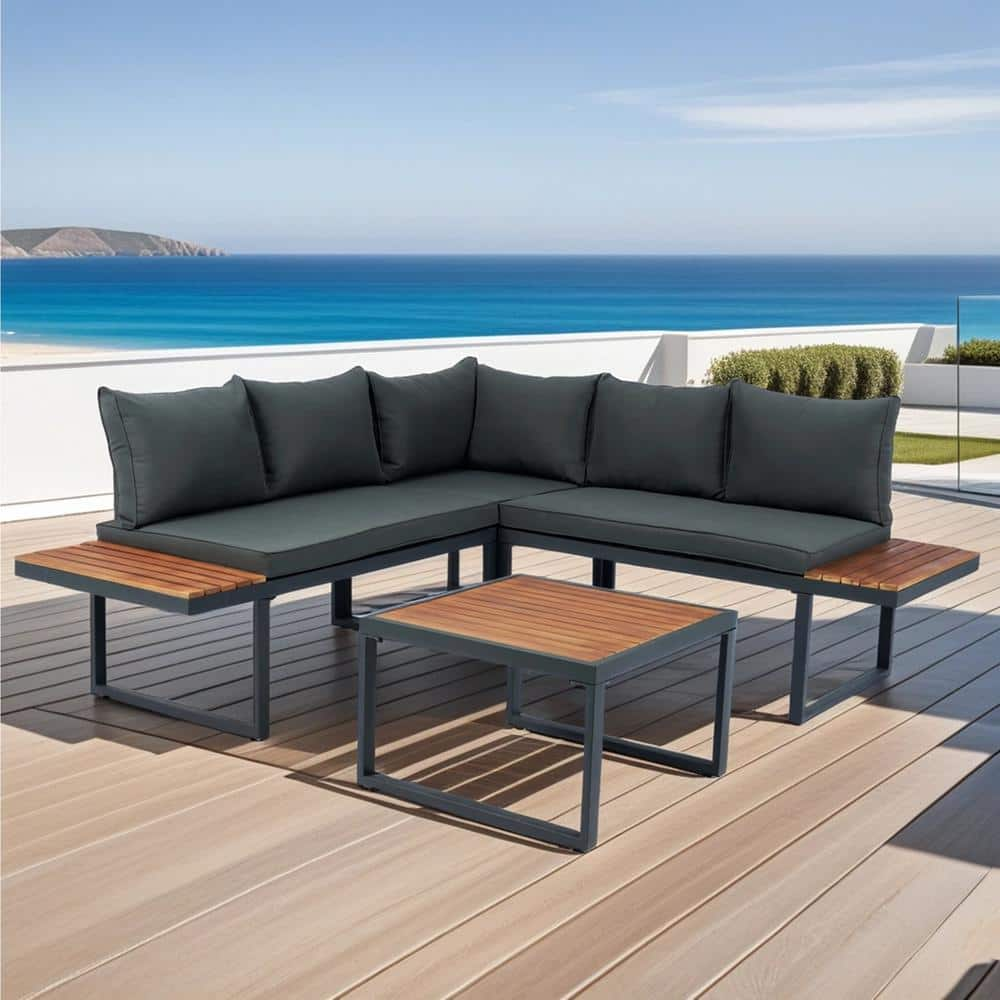 Harper & Bright Designs 4-Piece L-Shaped Wicker Outdoor Sectional Set ...