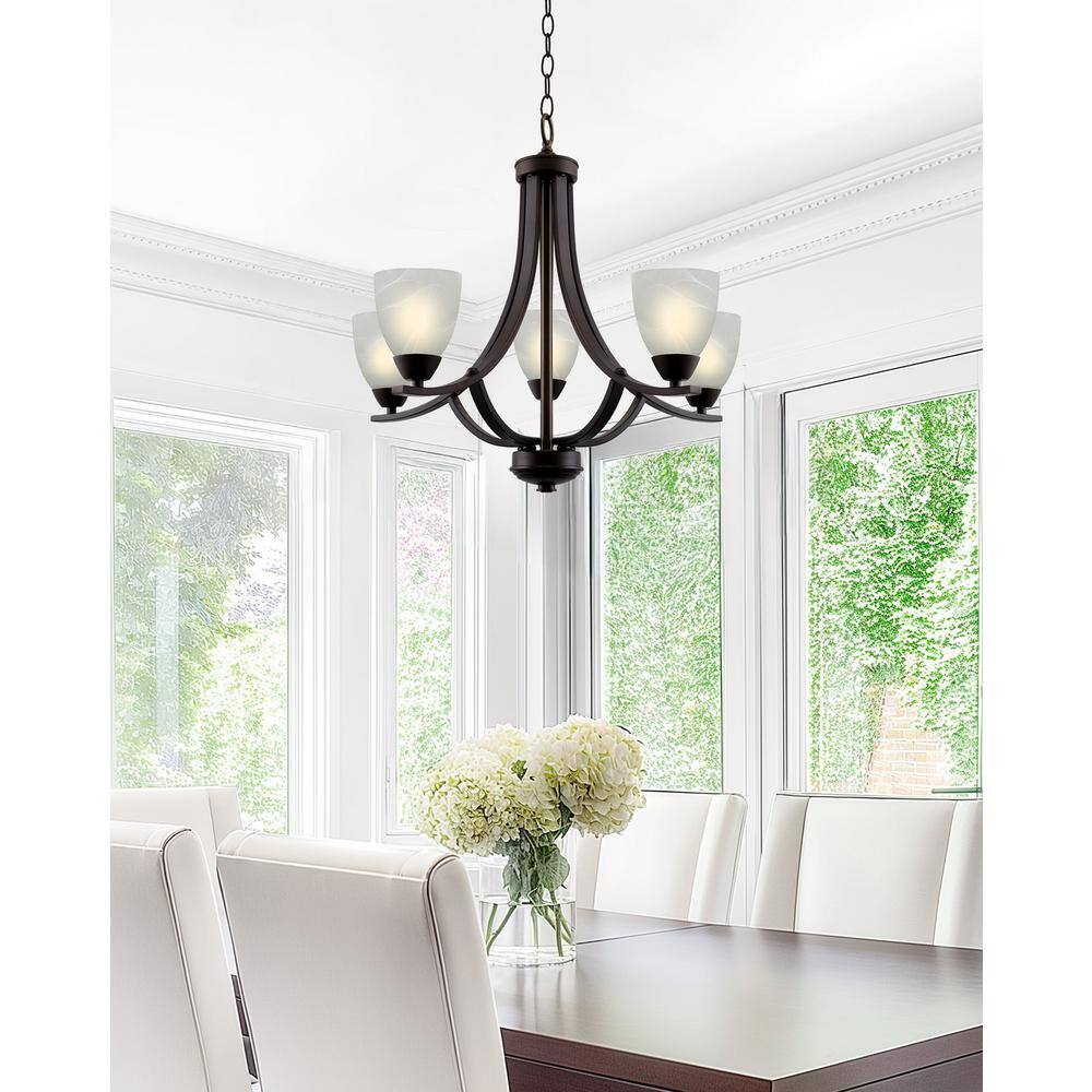 Weston 24" Oil Rubbed Bronze 5-Light Chandelier with Alabaster Glass Shades
