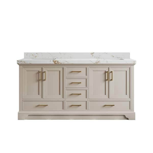 Willow Collections Charlotte 72 in. Double Sink Freestanding Fine Grain Bath Vanity with Viola Gold Qt. Top Unassembled