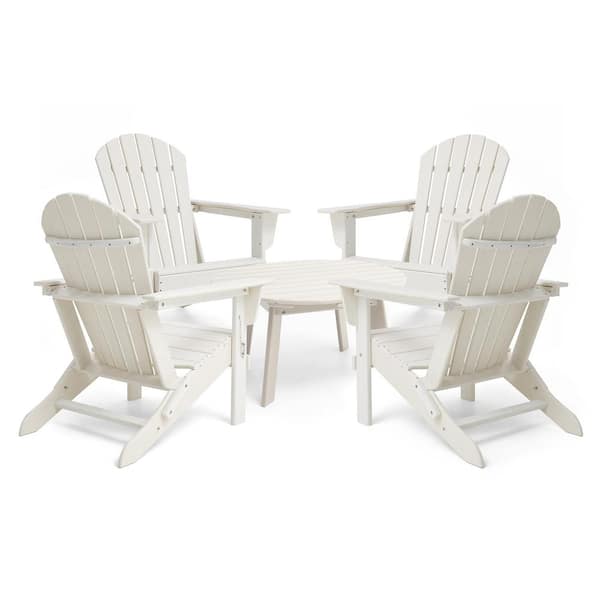 Glitzhome 4-Piece Outdoor Patio White HDPE Plastic Folding Adirondack Chairs and Coffee Table Set (5-Pack)