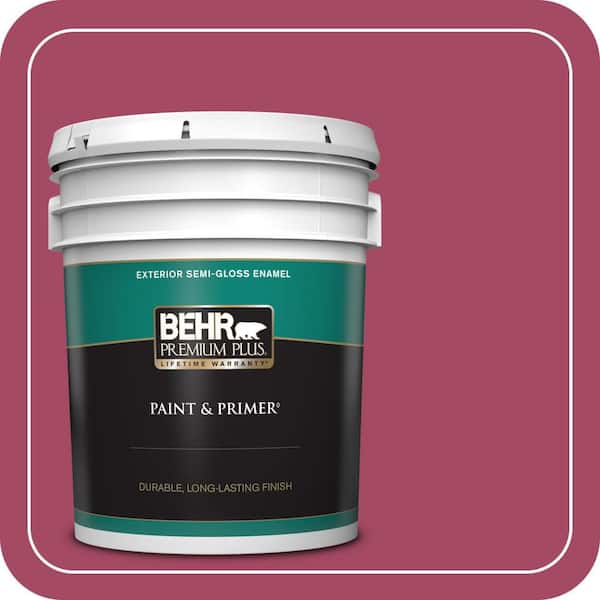 BEHR PREMIUM PLUS 5 gal. #120D-5 Glazed Raspberry Semi-Gloss Enamel Exterior Paint & Primer